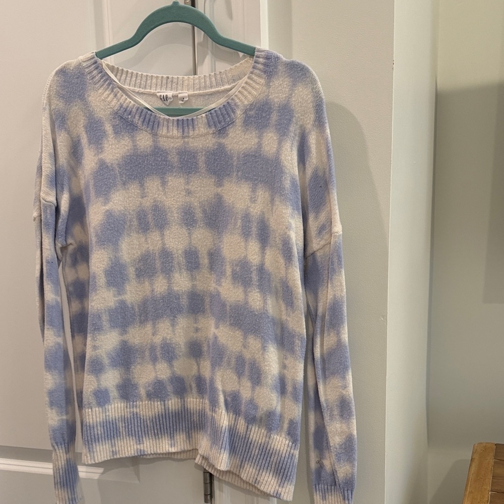 Gap Cozy Tie-Dye Crewneck Sweater - Blue & Cream